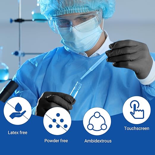 JMU Black Nitrile Gloves Medium Bulk, Case of 1200, 3.5Mil, Latex Free Powder Free