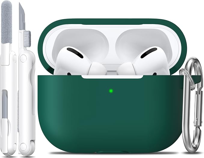 R-fun for AirPods Pro 2 Case, Soft Silicone Protective Cover with Keychain and Cleaning Pen, Compatible with AirPods Pro 2nd/1st Generation, Supports Wireless Charging, Forest Green
