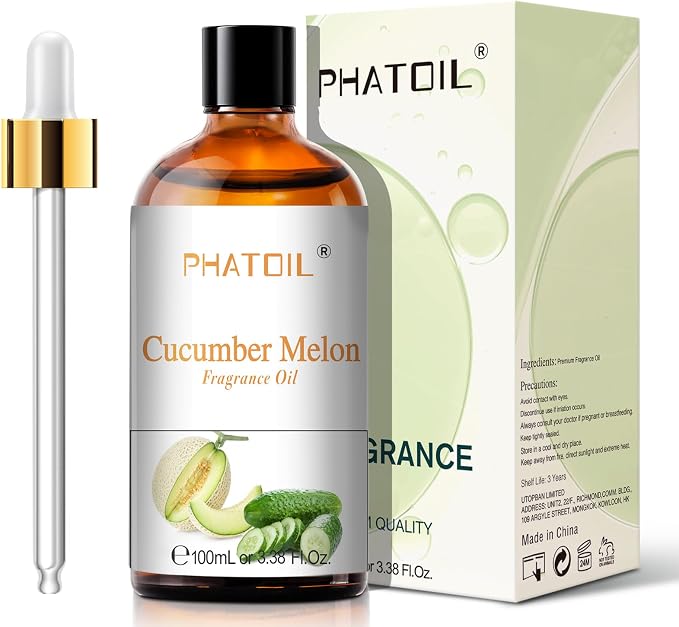 PHATOIL Cucumber Melon Fragrance Oil for Diffuser Aromatherapy 3.38FL.OZ | Long Lasting Scented Oils For Humidifier, Air Freshener, DIY Soap Candle, Scent Project Making, Aroma Oil for Home Freshening