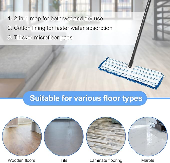 4 Pack Mop Heads Replacements for Ocedar Dual-Action Microfiber Flip Mop, Double Sided Mop Replace Head Mop Refills with Microfiber & Chenille for Dry Wet Use, Reusable, Machine Washable
