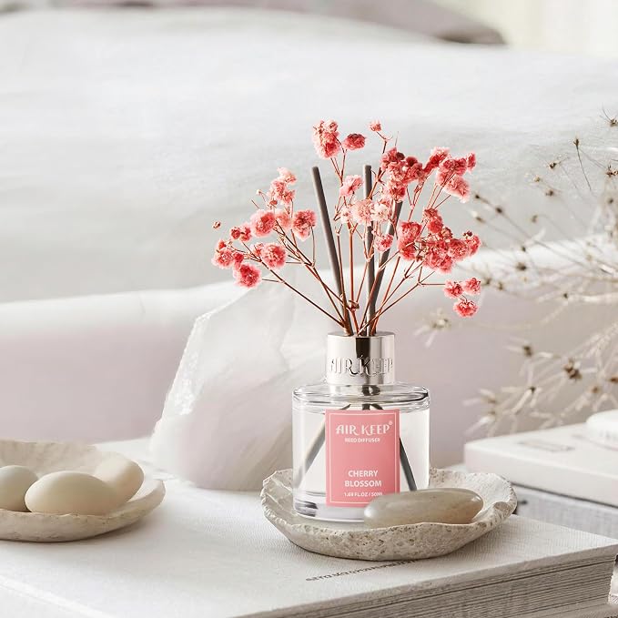 Reed Diffuser Set,1.69 fl oz (50 ml) - Cherry Blossom Oil Diffusers with 8 Reed Sticks,Home Fragrance Reed Diffuser for Bathroom Shelf Decor