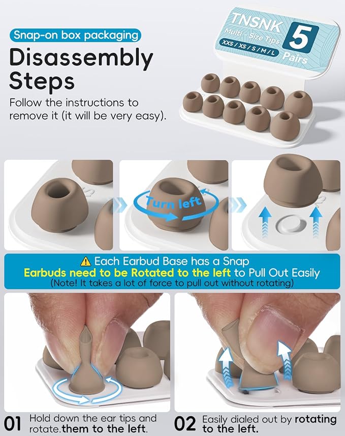 5 Pairs Replacement Ear Tips for AirPods Pro 3(Brown) | with Noise Reduction Hole,Built-in dust Guard Screen Silicone Ear Tips with Cleaning Pen - 5 Sizes(XXS/XS/S/M/L)