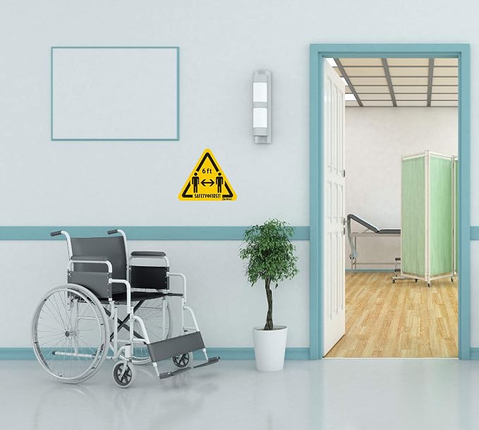 Tarifold Anti-Slip Social Distance Floor Signs, 5.9 x 6.7 Inches, 4 Pack | Permanent adhesive vinyl floor signs, scratch-resistant laminate, anti-slip surface, yellow and black, indoor use