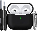 R-fun Compatible with AirPods 3 Case Cover, Silicone Protective Accessories Skin with Keychain Compatible with Apple AirPod 3rd Generation 2021 for Women Men Girls Boys,Front LED Visible,Black