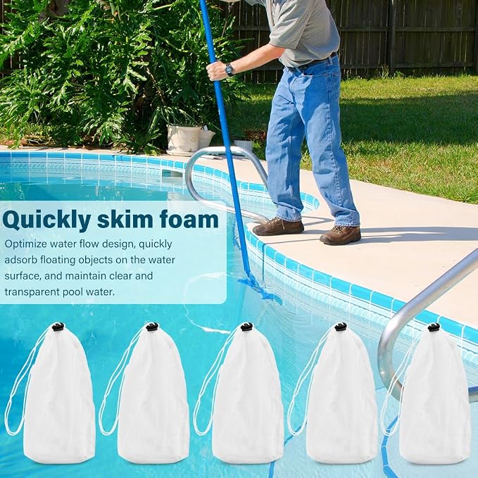 5Pcs Pool Leaf Vacuum Net Bag Fine Mesh with Locking Cord,11.4" x 5.5" Fine Mesh Filter Bags for Leaf Vacuum Pool Cleaners,for Pools Aquariums Ponds Collecting Leaves and Debris