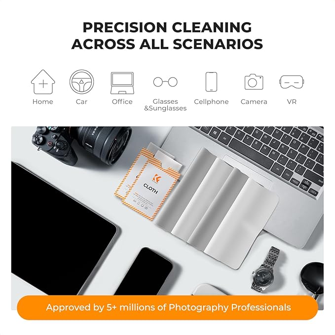 K&F Concept 20 Pack Lens Cleaning Cloth | Microfiber Cleaning Cloth | Camera Lens Cleaner | Camera Lens, Glasses, VR/AR Headset, and Screen Cleaning | White & Grey