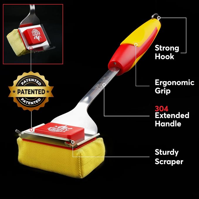Grill Brush Bristle Free - Safe Grill Brush for Outdoor Grill, SteamWizards BBQ Grill Cleaner Brush Kit, Replaceable Head, Fire Resistant Grill Scraper Tool, Dishwasher Safe - Men/Dad