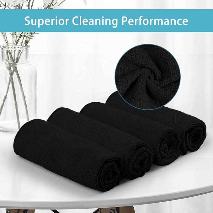 HOMEXCEL Microfiber Cleaning Cloth, Premium Microfiber Towels for Cars, Lint Free, Scratch-Free, Highly Absorbent, Reusable Cleaning Rags for Car, Household, Kitchen, Window(Black,100)