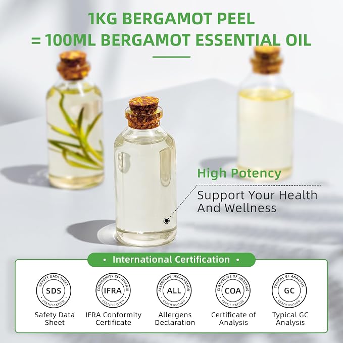 HIQILI Bergamot Essential Oil Large Capacity for Hotel, Beauty Salon, SPA | Creates Soothing & Calming Atmosphere for Home & Office, Calms Your Mind, and Works for Skin, DIY & More -500ml / 16 fl oz