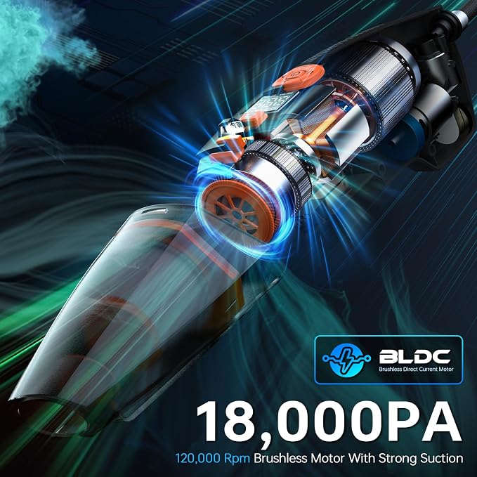 THINKWORK 20V Car Vacuum & Air Inflator, Dual Function High Power Handheld Cordless Vacuum with 18000pa Suction Power for Car Cleaning, Household Dust Removal, Inflation