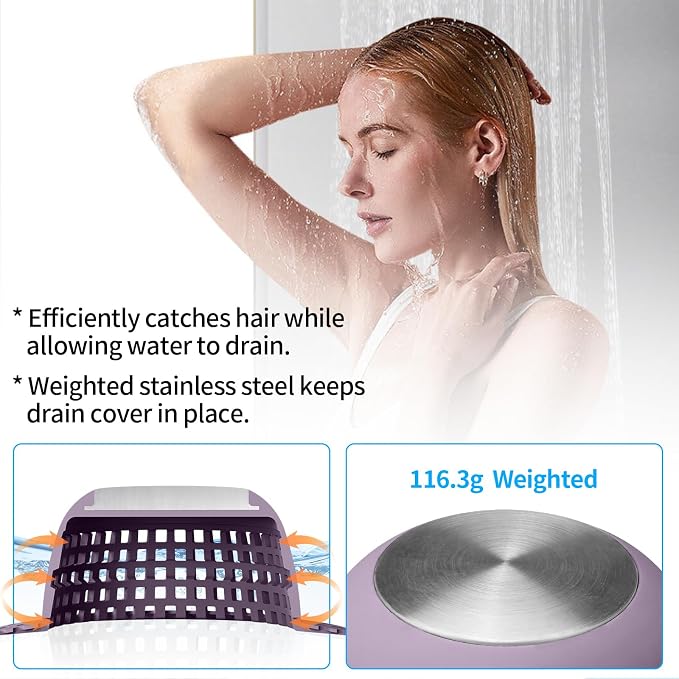 Aluvor Shower Drain Hair Catcher Bathtub Drain Cover Sink Drain Protector | Bathroom Sink & Bathtub Drain Strainer for Pop-Up & Regular Drains, Silver Purple