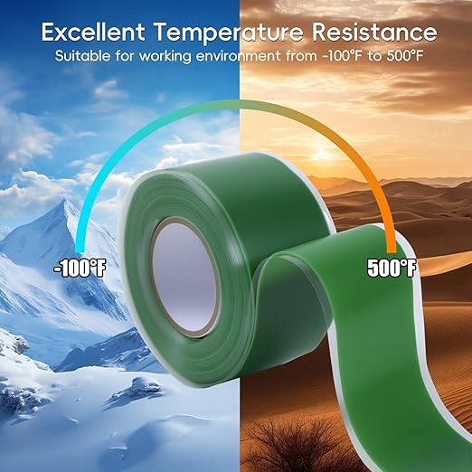 Self Fusing Silicone Tape 4 Rolls 1 in x 10' Green Waterproof Rescue Tape Rubber Leak Silicone Self-amalgamating Tape for Plumbing, Sealing Pipes, Hose Repair, Outdoor Coax and Tool Fixation