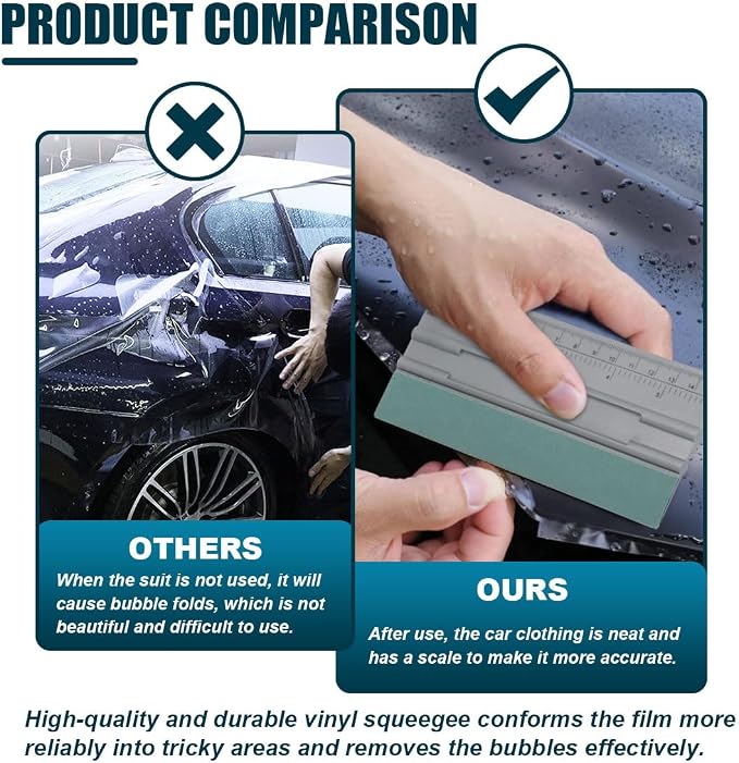 6 Inch Vinyl Wrap Squeegee, Window Tint Squeegee Installation Tool with Ruler 15CM & Suede Felt Edge, Car Vinyl Wrap Scraper Tool for Sign-Making Graphic Wallpaper Film Smoothing (6 Inch)