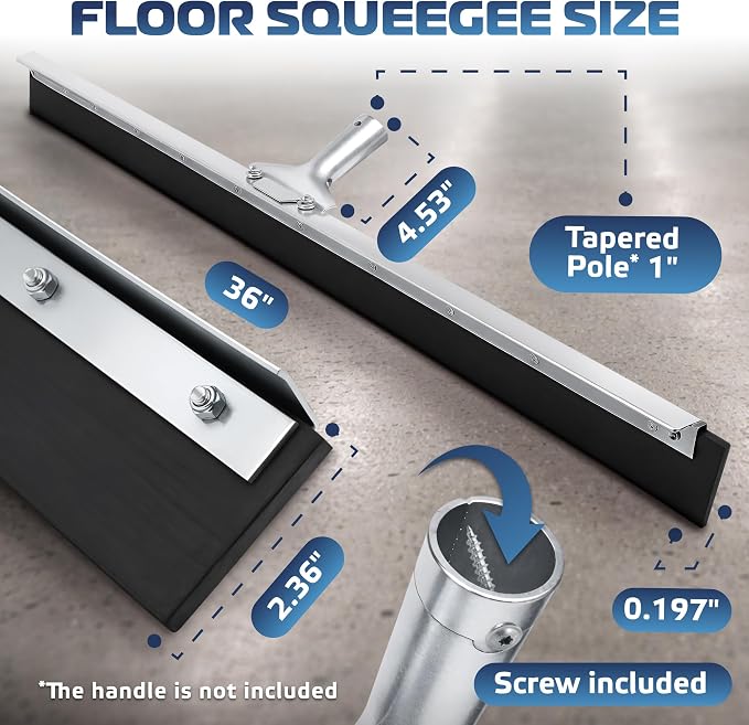 Garage Floor Squeegee 36’’, Neoprene Blade Asphalt Squeegee, Taper Pole Connection - Handle Sold Separately for Tiles, Concrete and Asphalt