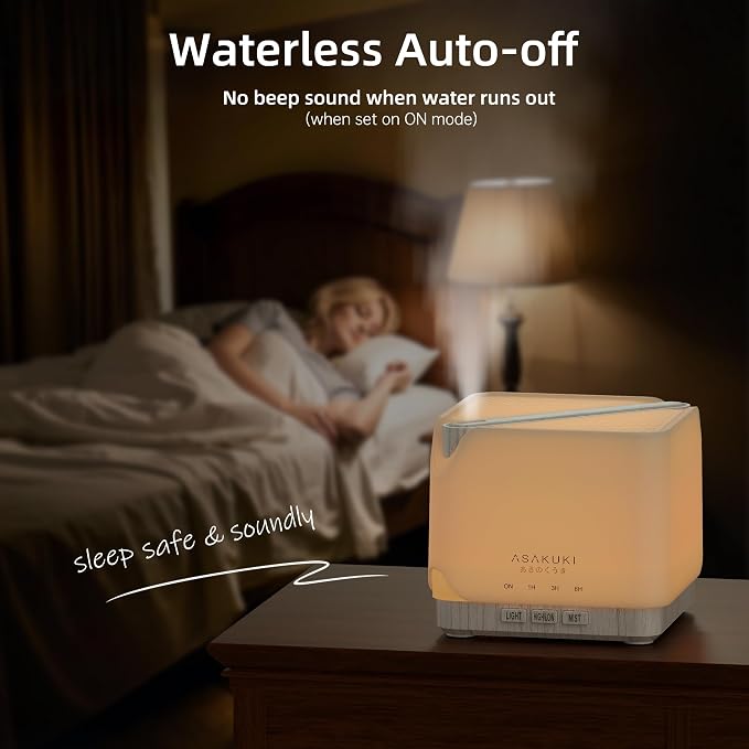 ASAKUKI Essential Oil Diffuser for Home Large 700 ml Humidifier | Automatic Shut-Off, Quiet Aromatherapy Diffuser with 7 LED Lights for Living Room, Kitchen, Bedroom, Hotel - White