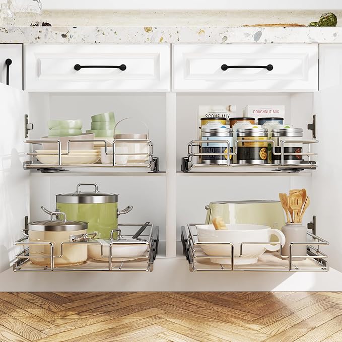 LOVMOR Pull Out Cabinet Organizer 12½" W x 21½" D, Kitchen Cabinet Pull Out Shelves Slide Out Storage