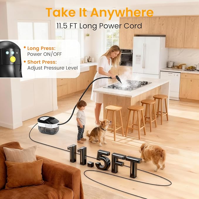 Granarbol Steam Cleaner, 2500W 1.6L Handheld Steamer for Home Car Cleaning | 10s Heat-up, 19pcs Accessories, 3 Levels, Chemical-free Cleaning for Kitchen, Floor, Bathroom, Car Interior, Black & White