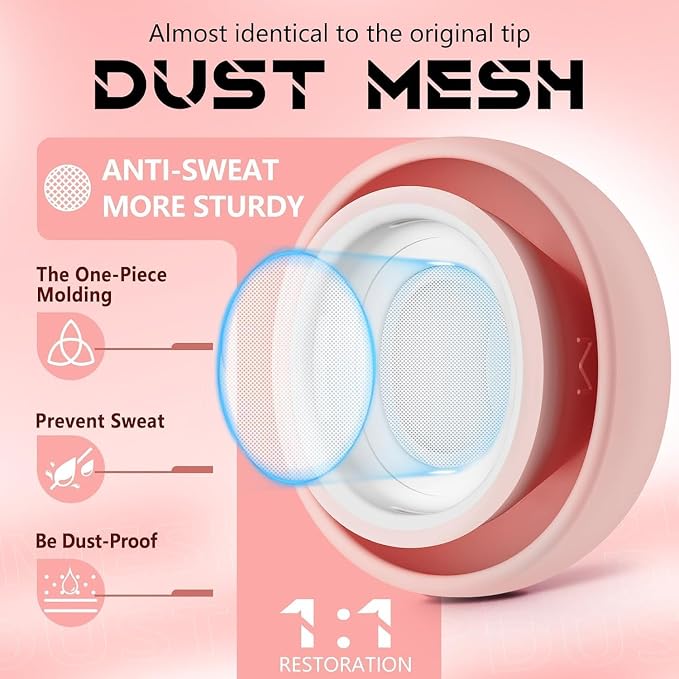 Inesore 4 Pairs Replacement Ear Tips for AirPods Pro 2nd/1st (Pink) | with Noise Reduction Hole & Built-in dust Guard Screen,Silicone,with Portable Storage Box & Cleaner Pen,4 Size (XS/S/M/L)