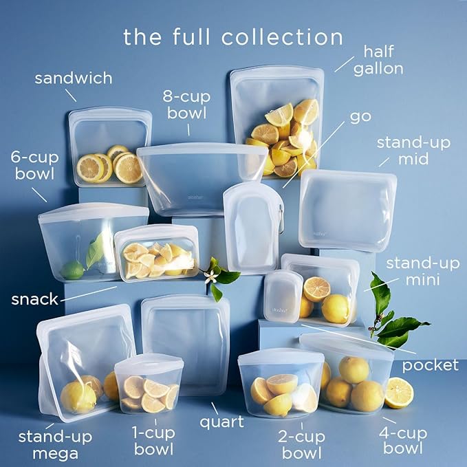 Stasher Premium Silicone Reusable Food Storage Stand-Up Mid Bag, Lavender, Microwave, Sous Vide, Dishwasher, Oven and Freezer Safe, BPA Free, Leak-free, Eco-friendly, 56 Oz