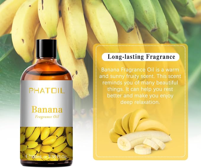 PHATOIL Banana Fragrance Oil for Diffuser Aromatherapy 3.38FL.OZ | Long Lasting Scented Oils For Humidifier, Air Freshener, DIY Soap Candle, Scent Project Making, Aroma Oil for Home Freshening