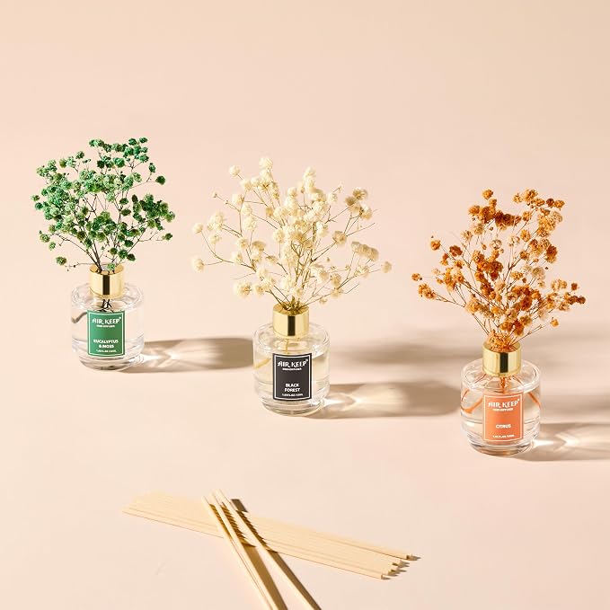 Reed Diffuser Set of 3, Black Forest Eucalyptus Moss Citrus Oil Reed Diffusers for Bedroom Living Room Office Aromatherapy Oil Reed Diffuser for Gift 50ml