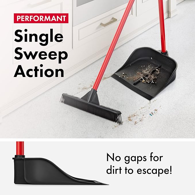 Dustpan with Handle by Ravmag- Solid Natural Rubber Construction- 40” Long Handled Dust Pan- Stand Up Design- Accommodates Any Broom/Hand Brush- Best Dustpans for Home/Lobby/Shop