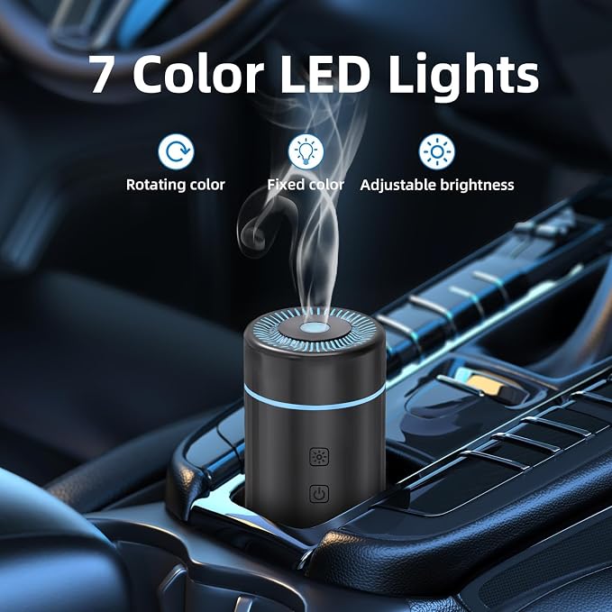 SEEDSEEL 100ML Car Diffuser, USB Rechargeable Battery Operated,Powered Cordless Essential Oil Diffuser, 7 LED Color Lights 2 Timer Modes for Car Outdoor Home (Black)