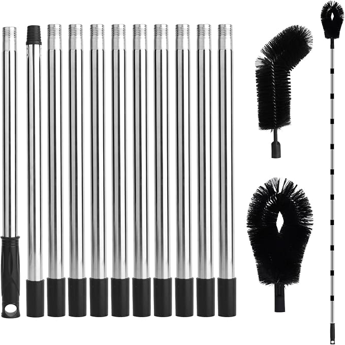 14ft/431cm Gutter Cleaning Tool with 2 Brush Heads, Adjustable Length Ladder-Free Telescopic Gutter Cleaner Pole Brush from the Ground for Leaf Leaves Branches & Debris Cleaning