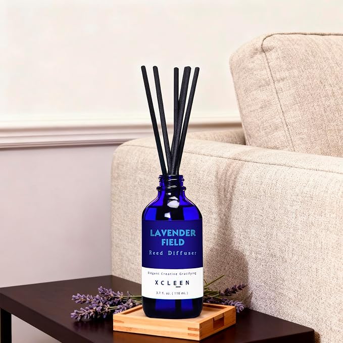 Xcleen Reed Diffuser Set, Lavender Field Oil Diffuser with Sticks, Long-Lasting Home Fragrance Reed Diffusers for Bathroom Shelf Office Decor, Luxury Air Fresheners 3.7 oz(110ml)