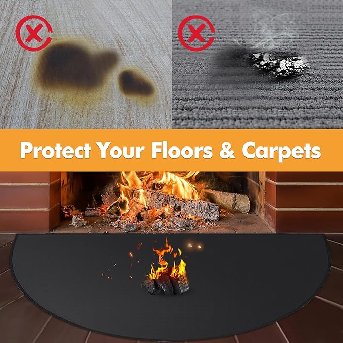 TOHONFOO Fireplace Mat for Home Protection, 4' x 2'4" x 0.04'', Black | 1800°F fireplace rugs fireproof, fiberglass hearth rugs for fireplaces fire resistant protect against embers, easy to clean