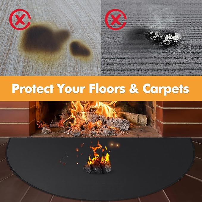 TOHONFOO Fireplace Mat for Home Protection, 3'6'' x 2' x 0.04'', Black | 1800°F fireplace rugs fireproof, fiberglass hearth rugs for fireplaces fire resistant protect against embers, easy to clean