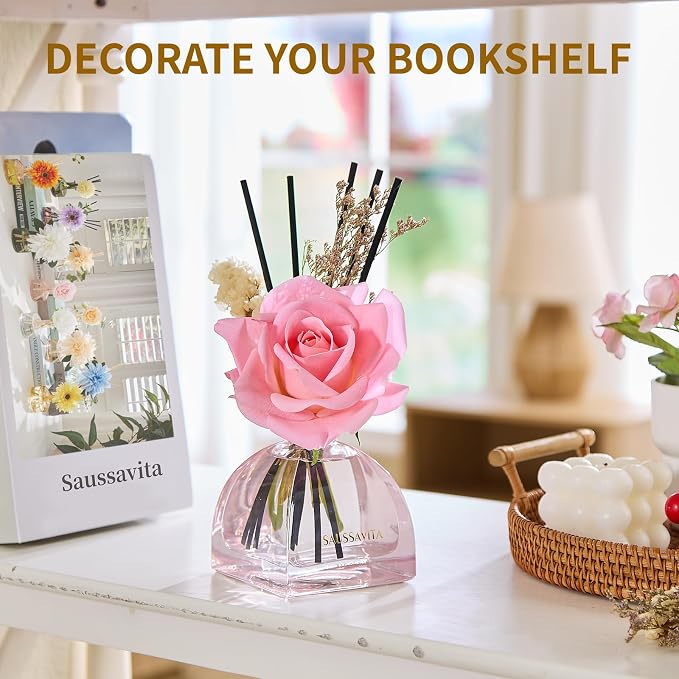 Reed Diffusers Set Rose Scented 8.5oz Air Freshener Diffuser for 140 Days