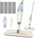 HOMTOYOU Wet Mop for Floor Cleaning: Spray Mop for Multi-Surface Floors | Wet Dry Use, 4 Pcs Microfiber Washable Pads, 400+ML Refillable Bottle, 360° Swivel Head, Beige
