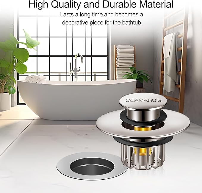 COAMANUG Bathtub Stopper | Pop-up Tub Stopper with Strainer, Shower Drain Hair Catcher | Bathroom Drain Plug | Drain Protector for 1-1/2 to 1-3/4" Bath Drain Hole