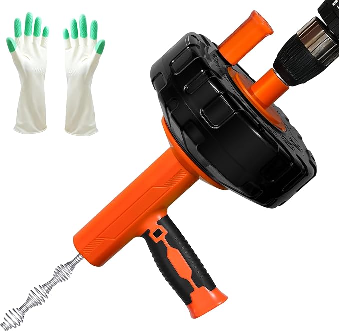 Drain Auger 33Ft, Auto-Feed Drain Clog Remover Plumbing Snake Drain Tools | Drill Adapter for Quickly Unclogging, Long Flexible Drain Snake for Deep Pipe Clogs, Bathroom Shower, Bathtub, Kitchen Sink