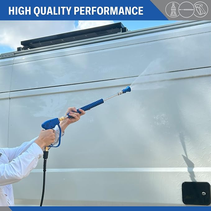 Essential Washer Brass Pressure Washer Gun and Hose Kit | M22 Adaptors | 18" Extension Wand | Nozzle Guard