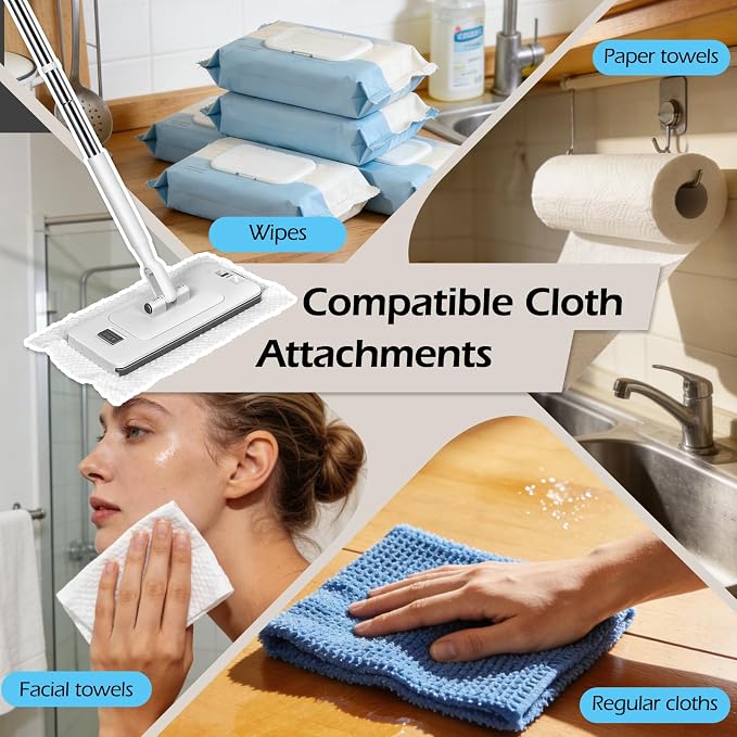 2-in-1 Hands Free Flat Mop,Disposable Dust Mop with 47" Long Handle | Snap-Grip Lazy Mini Mops for Floor Cleaning,Click Mop to Use with Any Cloth,No-Touch, Multi Surface Floor Cleaning