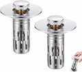 Chrome Bathroom Sink Drain Strainer, Upgraded 3 in 1 Universal Pop Up Stopper with Removable 304 Stainless Steel Filter Basket or Hair Catcher, Bullet Core, Sink Plug for 1.1''~2.36'' Basin, 2 PCS