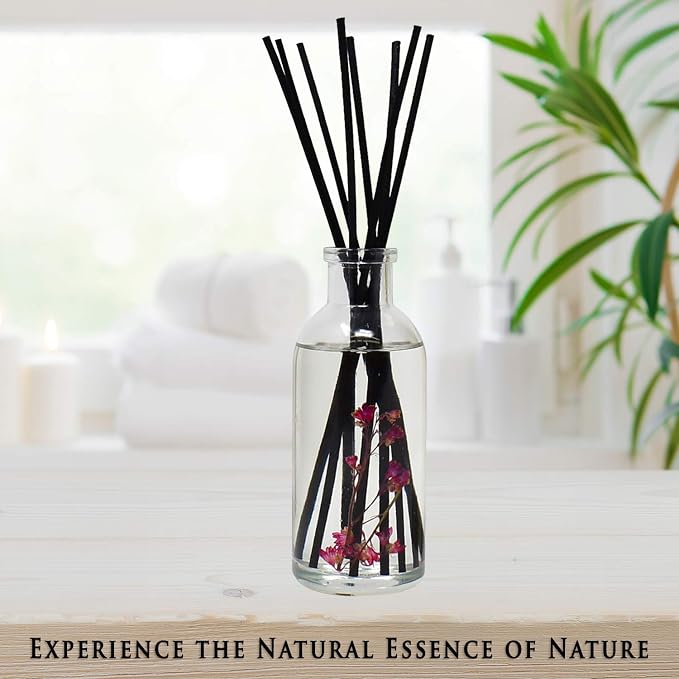 Reed Diffuser Set, Amber & Lavender - Bathroom Shelf Décor | (AWAKEN and RENEW) Mind & Body Aromatherapy Collection, Essential Oil Botanical Diffusing Room Scent