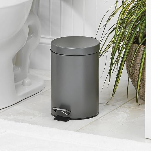 mDesign Pedal Bin — Metal Waste Bin with Pedal, Lid and Plastic Bucket Insert — for Bathroom, Kitchen, and Office — 3 Litre Household Rubbish Bin with Ergonomic Design — Graphite Grey