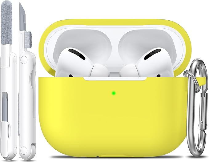 R-fun for AirPods Pro 2 Case, Soft Silicone Protective Cover with Keychain and Cleaning Pen, Compatible with AirPods Pro 2nd/1st Generation, Supports Wireless Charging, Yellow