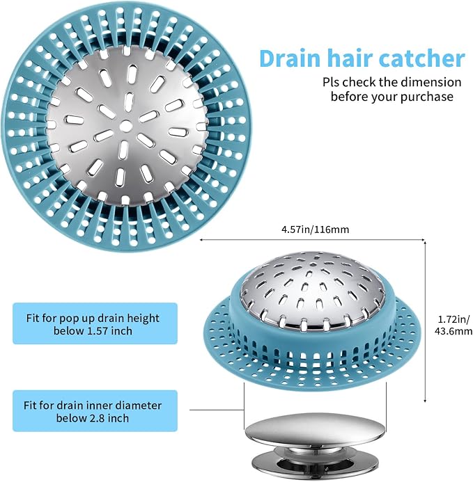 Aluvor Bathtub Drain Hair Catcher Shower Drain Cover Sink Drain Protector | Bathroom Sink & Bathtub Drain Strainer for Pop-Up & Regular Drains, sky blue