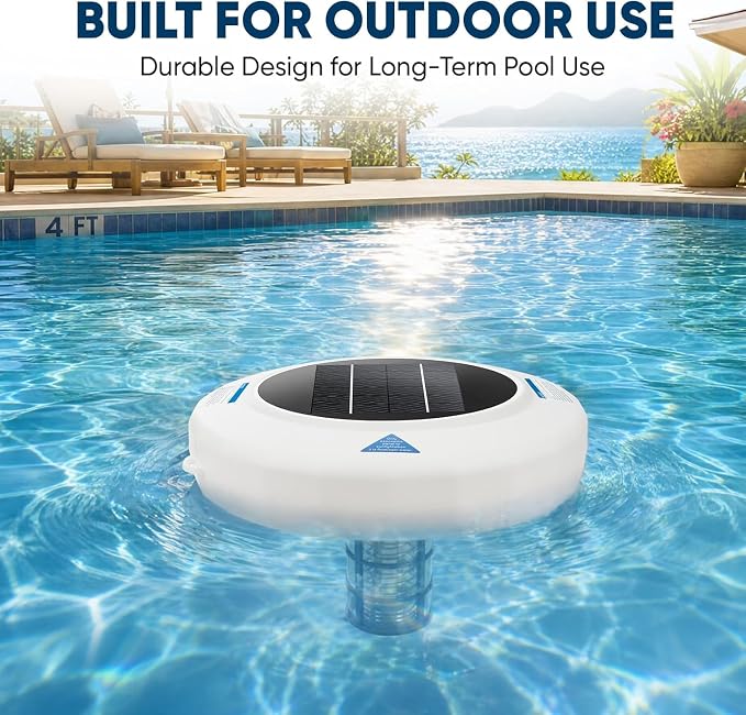 Upgraded Solar Powered Pool Water Care Device for Above Ground & Inground Pools Up to 45,000 Gallons, Floating Pool Maintenance System with Thick Copper Component, Easy Low Maintenance Pool Care