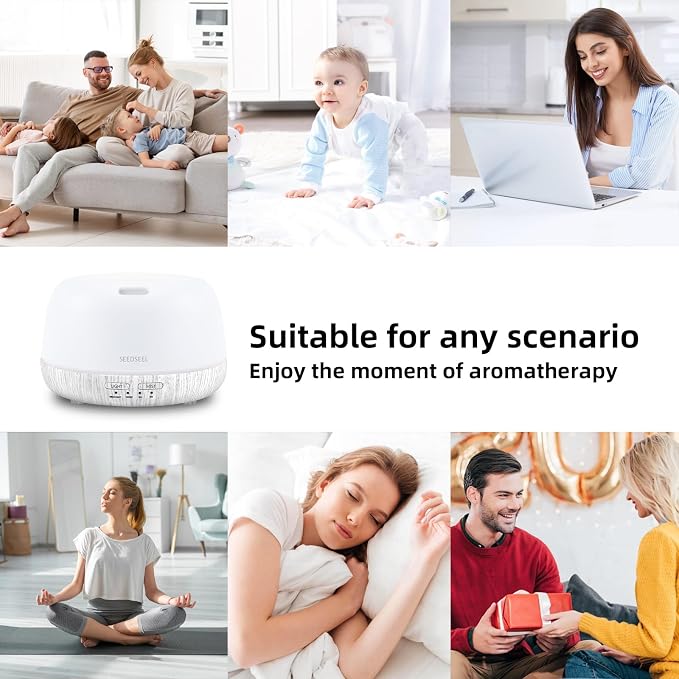 SEEDSEEL 300ML Essential Oil Diffuser with Remote Control, Aromatherapy Diffuser with 7-Color Changing LED Light for Bedroom, Home