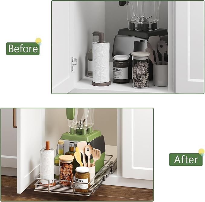 Pull Out Cabinet Organizer 16½" W x 21½" D, Heavy Duty Cabinet Pull Out Shelves, Slide Out Drawers Organization for Kitchen Cabinets Bathroom