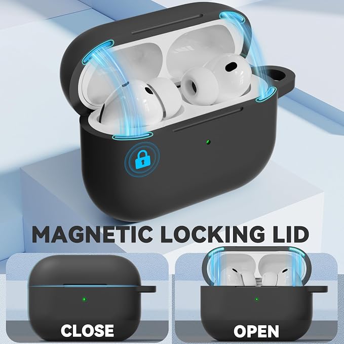 Ljusmicker for AirPods Pro 3 Case 2025 with Cleaner Kit,Magnetic Black | Soft Silicone Protective Cover for Apple AirPod Pro 3rd Generation Case with Keychain for Women Men,Shockproof,Magnetic