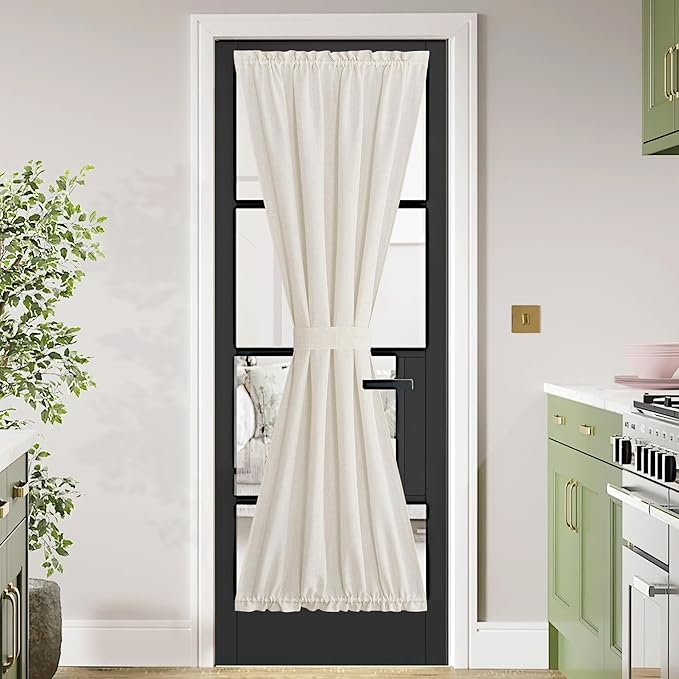 NICETOWN French Door Cover for Kitchen Window, Rod Pocket Front Sidelight Curtain for Back Front Glass Door Window, Linen Sheer Curtain 72 inch Long, 1 Panel, Linen, 36" Wide