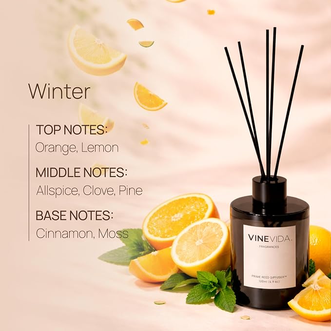 VINEVIDA | Winter | Reed Diffuser for Home & Bathroom | Long-Lasting Scent Sticks Set | Oil Stick Diffuser | Bathroom Scent