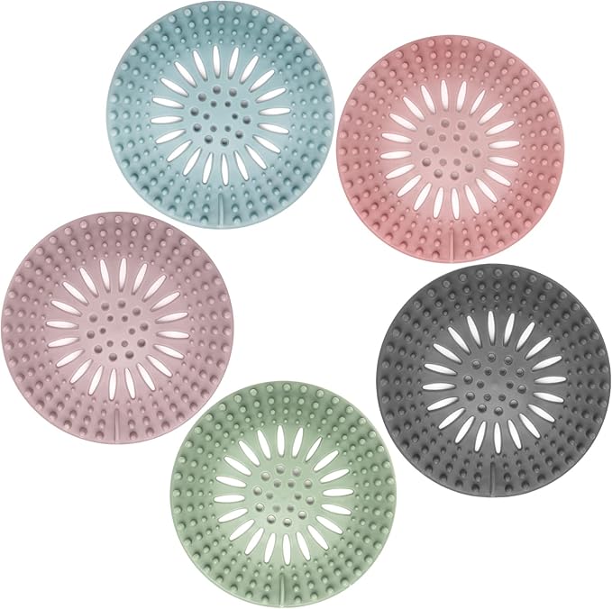 Gotega 5 Pack Sink Drain Strainer, Hair Catcher for Bathroom Tub Shower | Shower drain covers protector, flexible TPR material, multiple colors, hair trap garbage disposal parts, easy to clean