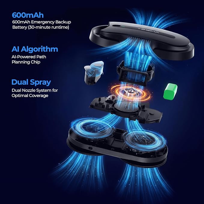 Tosima X1 Window Cleaning Robot – Dual-Nozzle Ultrasonic Water Atomization, 85 ml Visible Water Tank, Automatic Window Cleaner for Large & Small Windows